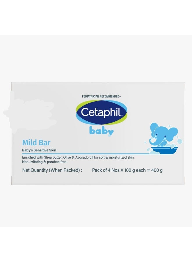 Cetaphil Baby Mild Cleansing Bar for Newborns & Babies 4 x 100 gm | With Shea Butter, Avocado Oil & Olive Oil | Gentle, Hypoallergenic, Pediatrician Recommended | Dry & Sensitive Skin - Image 1